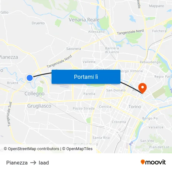 Pianezza to Iaad map