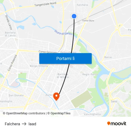 Falchera to Iaad map