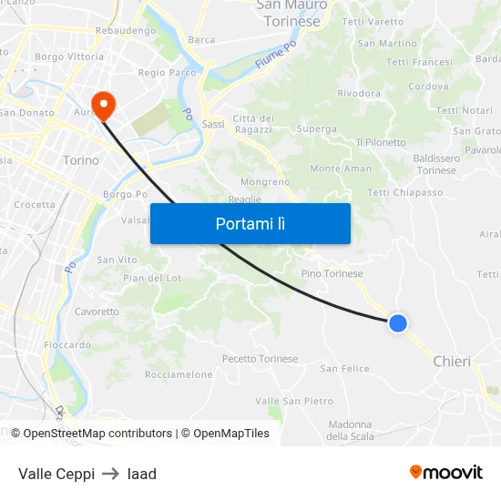 Valle Ceppi to Iaad map
