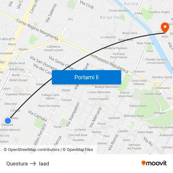 Questura to Iaad map
