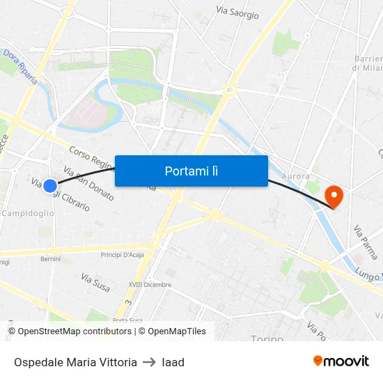 Ospedale Maria Vittoria to Iaad map