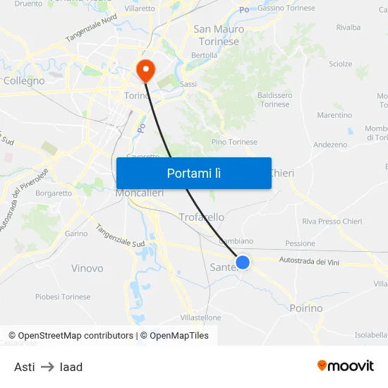 Asti to Iaad map