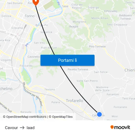 Cavour to Iaad map