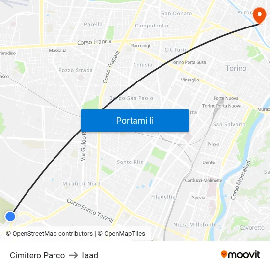 Cimitero Parco to Iaad map