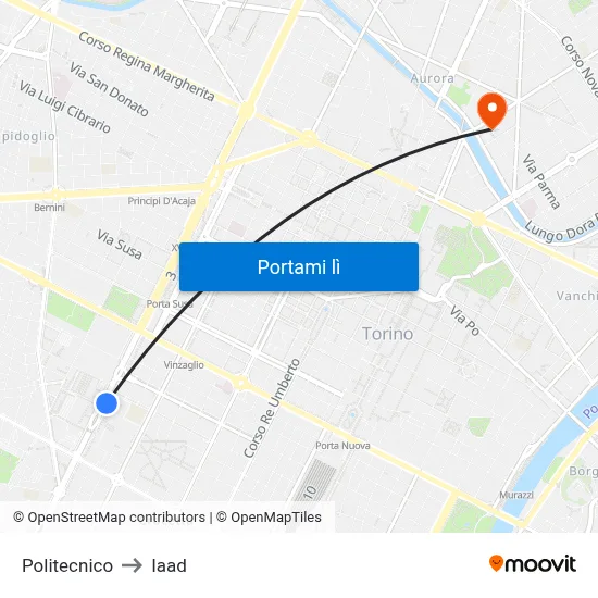 Politecnico to Iaad map