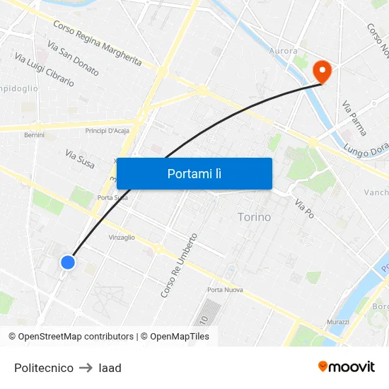 Politecnico to Iaad map