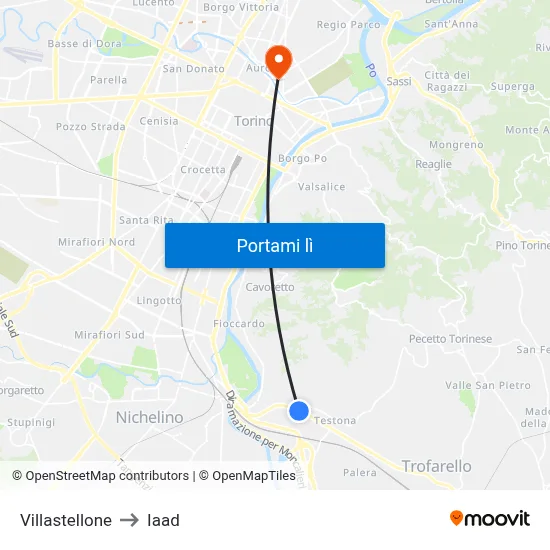Villastellone to Iaad map