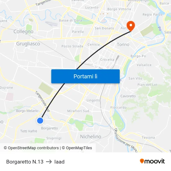 Borgaretto N.13 to Iaad map