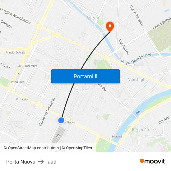 Porta Nuova to Iaad map