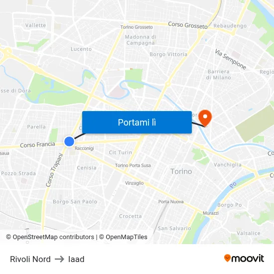 Rivoli Nord to Iaad map