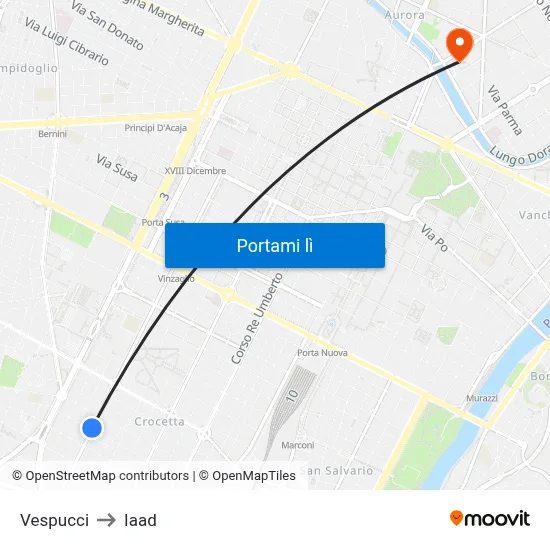 Vespucci to Iaad map