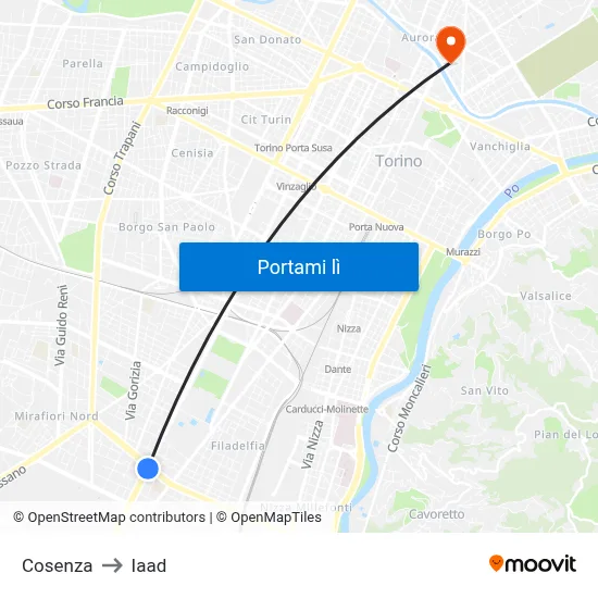 Cosenza to Iaad map
