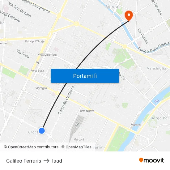 Galileo Ferraris to Iaad map