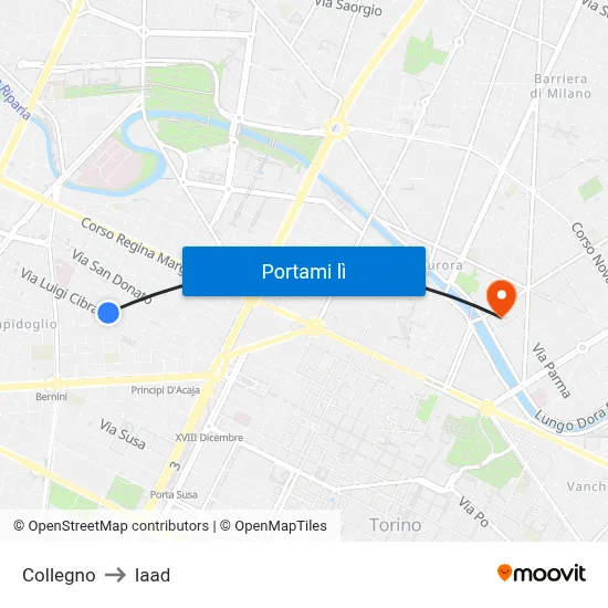 Collegno to Iaad map