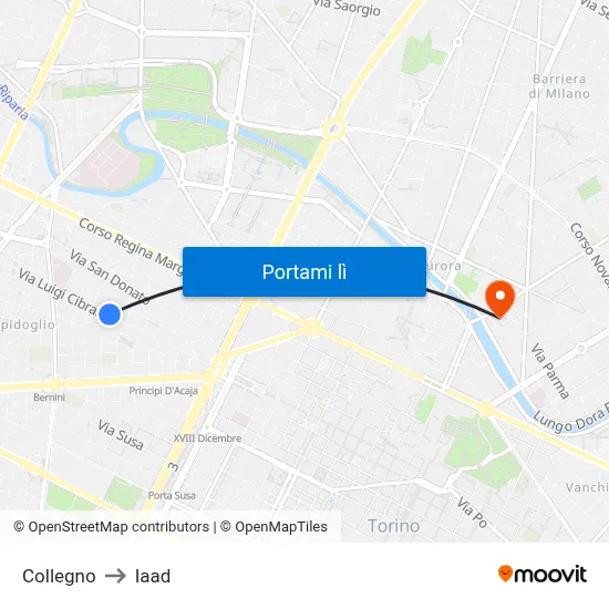 Collegno to Iaad map