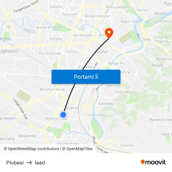 Piobesi to Iaad map