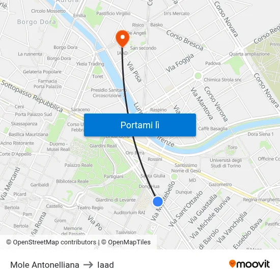 Mole Antonelliana to Iaad map