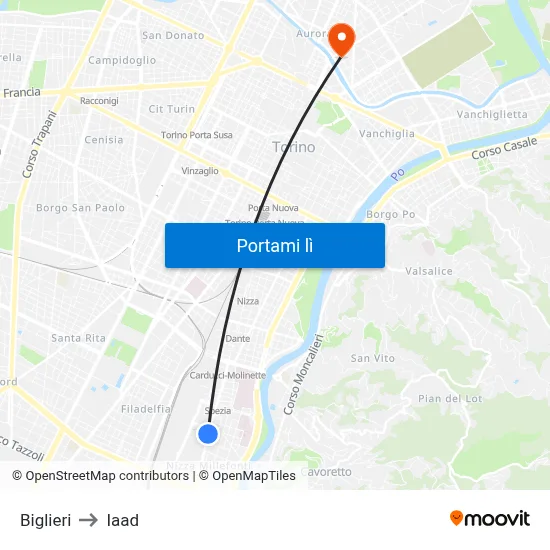 Biglieri to Iaad map