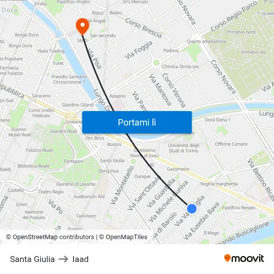 Santa Giulia to Iaad map