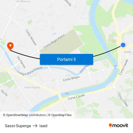 Sassi-Superga to Iaad map