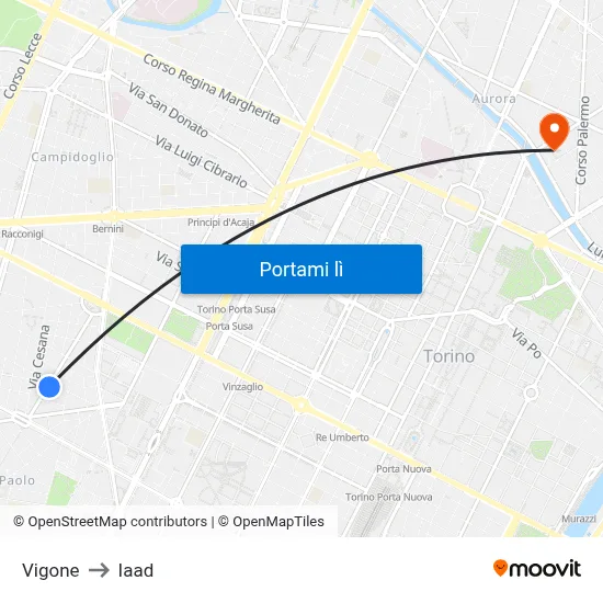 Vigone to Iaad map