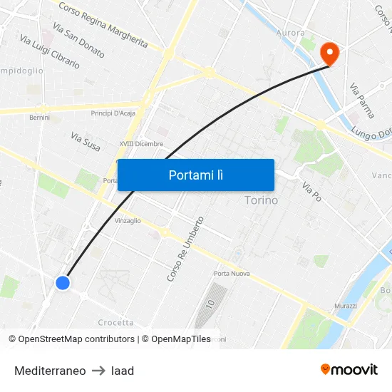 Mediterraneo to Iaad map