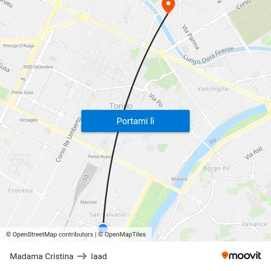 Madama Cristina to Iaad map