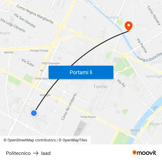Politecnico to Iaad map