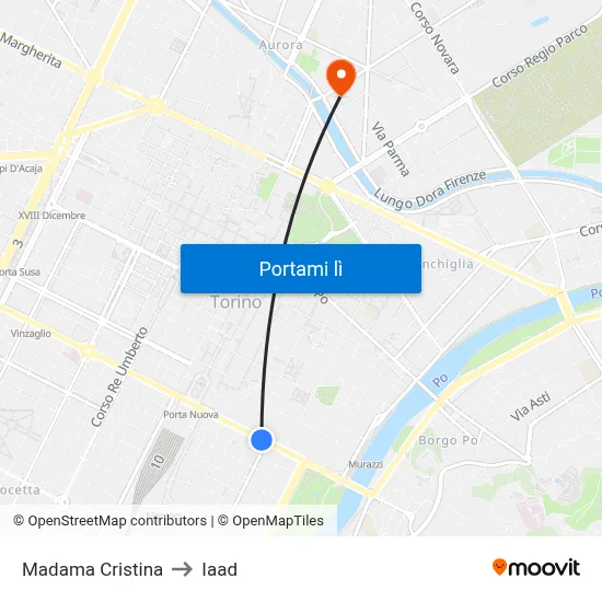 Madama Cristina to Iaad map