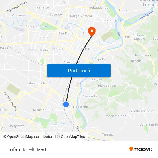Trofarello to Iaad map