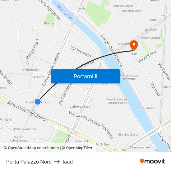 Porta Palazzo Nord to Iaad map