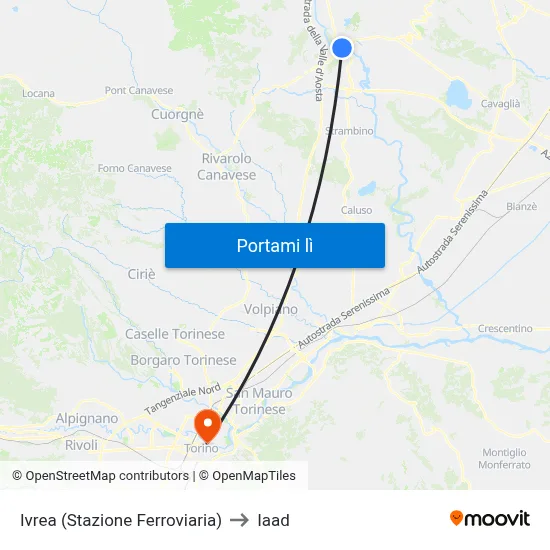 Ivrea (Stazione Ferroviaria) to Iaad map