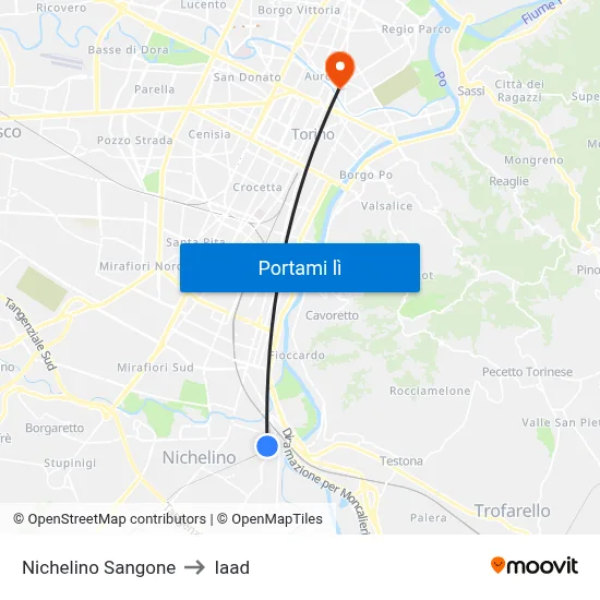 Nichelino Sangone to Iaad map