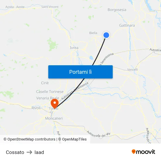 Cossato to Iaad map