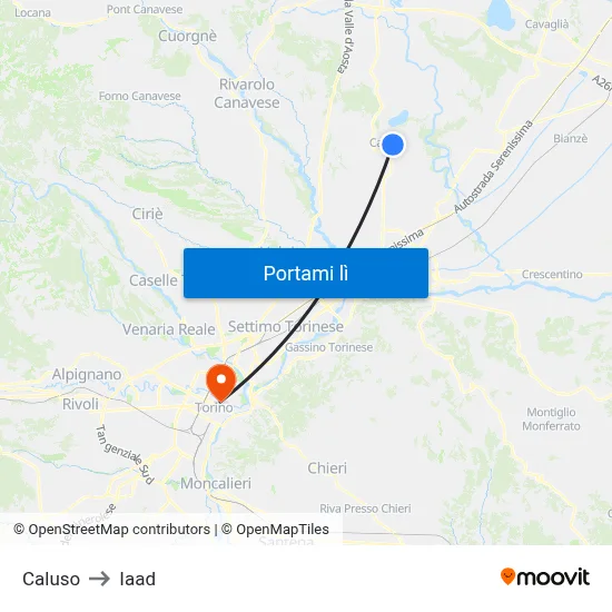 Caluso to Iaad map
