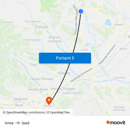 Ivrea to Iaad map
