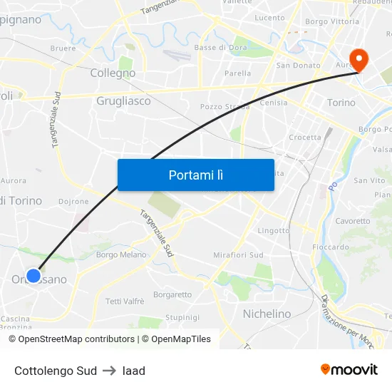 Cottolengo Sud to Iaad map