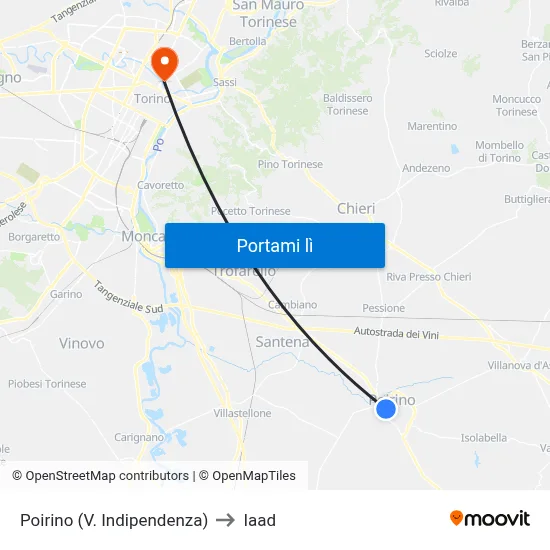 Poirino (V. Indipendenza) to Iaad map