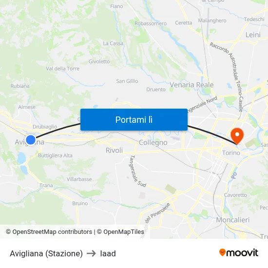 Avigliana (Stazione) to Iaad map
