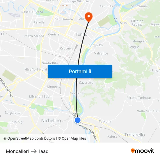 Moncalieri to Iaad map