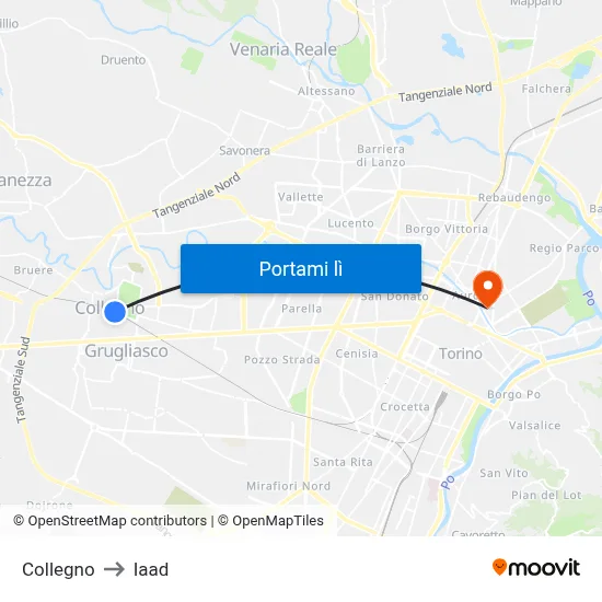 Collegno to Iaad map