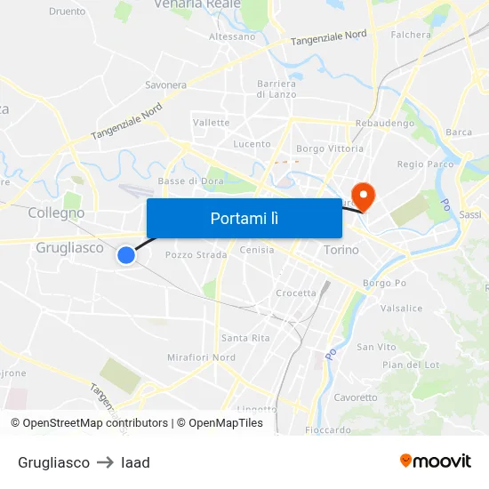 Grugliasco to Iaad map