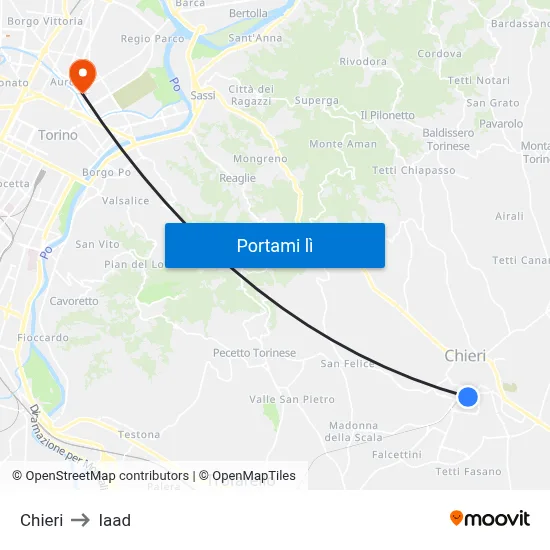Chieri to Iaad map