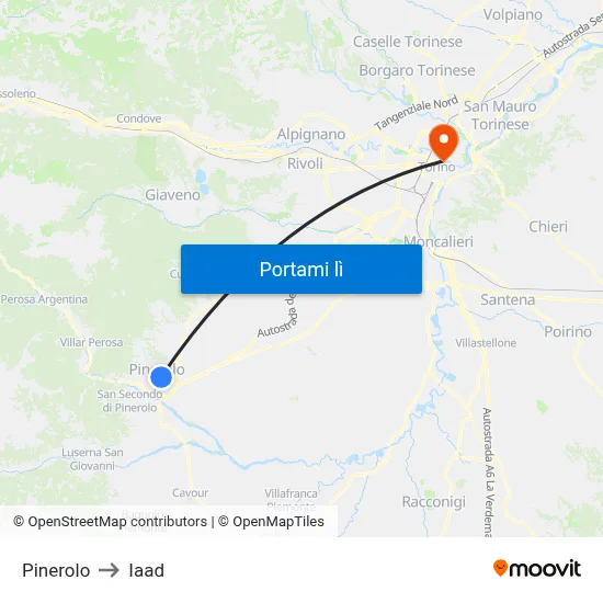 Pinerolo to Iaad map