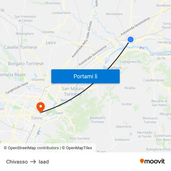Chivasso to Iaad map