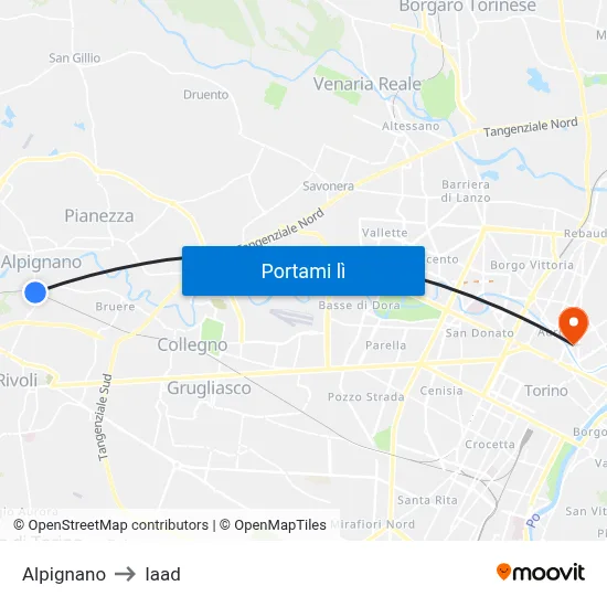 Alpignano to Iaad map
