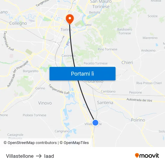 Villastellone to Iaad map