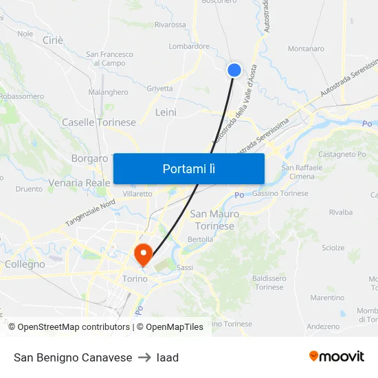San Benigno Canavese to Iaad map
