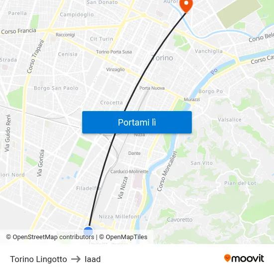 Torino Lingotto to Iaad map