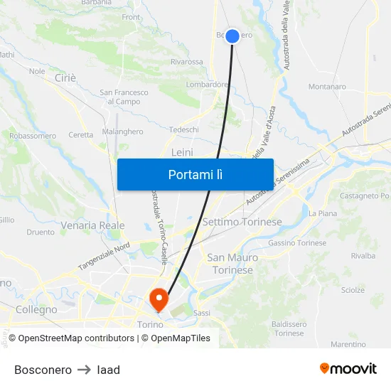 Bosconero to Iaad map